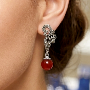 Marcasite And Carnelian Drop Earrings
